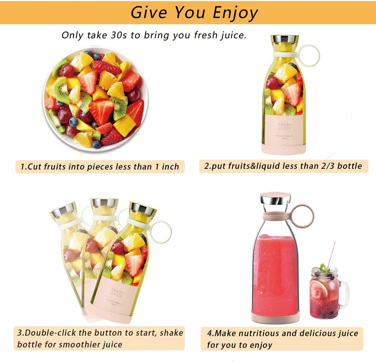 Portable Smoothie Blender Bottle